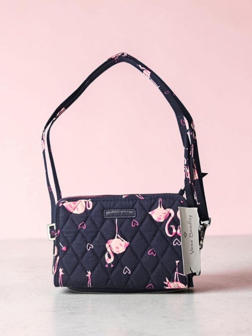 VERA BRADLEY 3 in 1 Crossbody / Wristlet Pink Flamingo Fiesta - Navy Blue - NWT